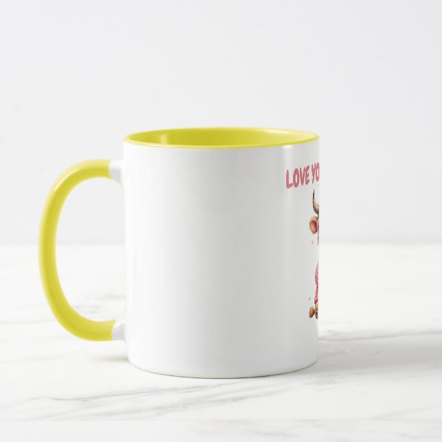 Caneca Cute Highland Cow Valentine Heart Glasses Coffee m (Esquerda)
