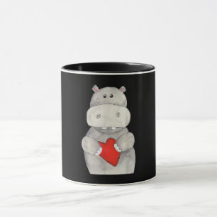 Caneca Cute Hippopotamus Segurando Coração Love Hippo