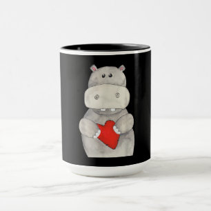 Caneca Cute Hippopotamus Segurando Coração Love Hippo