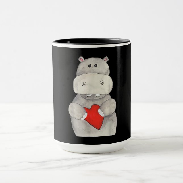 Caneca Cute Hippopotamus Segurando Coração| Love Hippo (Centro)