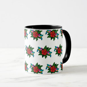 Caneca Cute Hummingbirds on Hibiscus Flower Cartoon - W