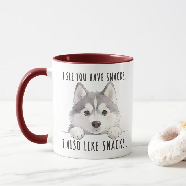 Caneca Cute Husky Dog Snacks Quote Funny Minimalist (Com Donut)