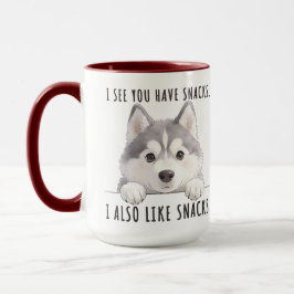 Caneca Cute Husky Dog Snacks Quote Funny Minimalist