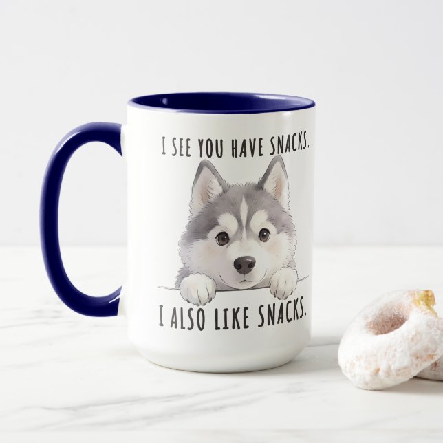 Caneca Cute Husky Dog Snacks Quote Funny Minimalist (Com Donut)