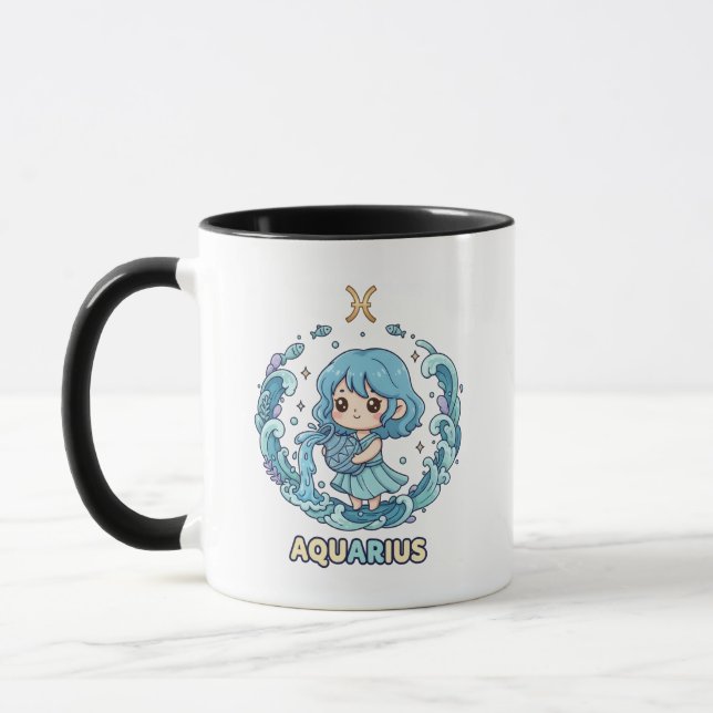 Caneca Cute Kawaii Aquarius Zodiac Sign (Esquerda)