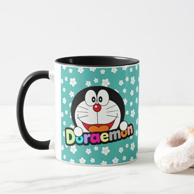 Caneca Cute Kawaii Black Doraemon Anime (Com Donut)