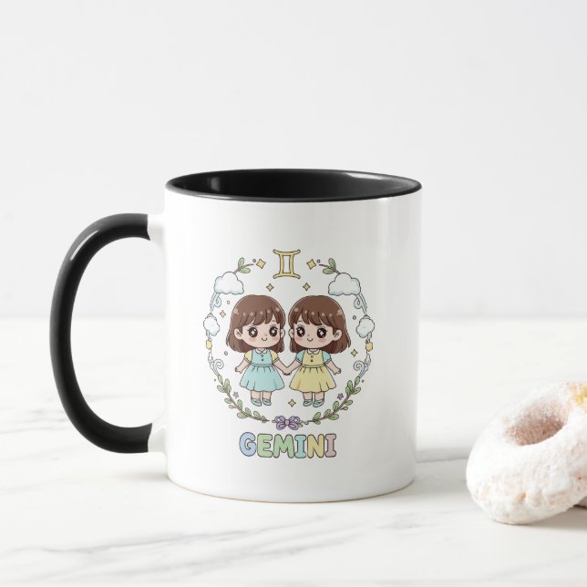 Caneca Cute Kawaii Gemini Zodiac Sign (Com Donut)