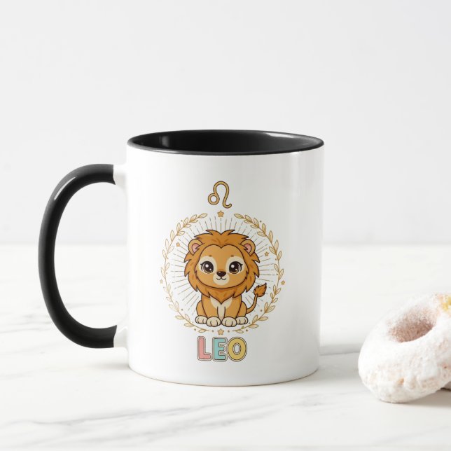 Caneca Cute Kawaii Leo Zodiac Sign (Com Donut)