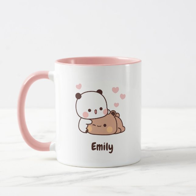 Caneca Cute Kawaii Panda | Personalizado Adicione Seu Nom (Esquerda)