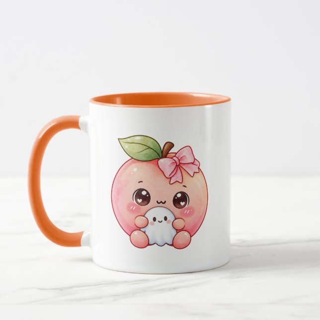 Caneca Cute Kawaii Peach Ghost Halloween (Esquerda)