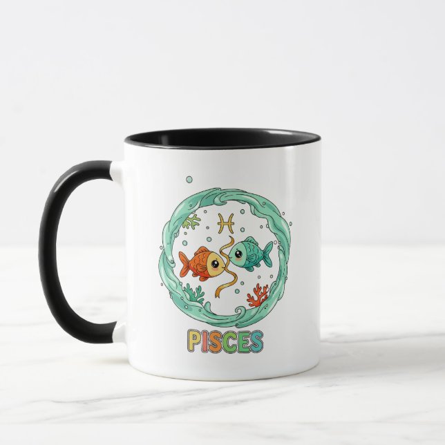 Caneca Cute Kawaii Pisces Zodiac Sign (Esquerda)