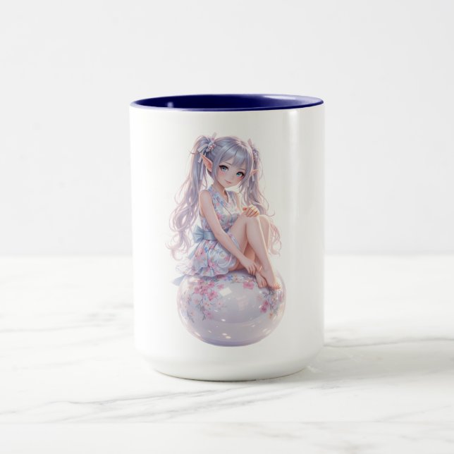 Caneca Cute Kawaii Sitting Girl Portrait (Centro)