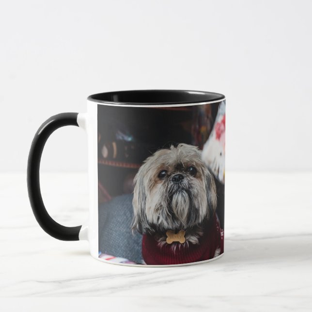 Caneca Cute lhasa apso cachorrinho no Natal b (Esquerda)