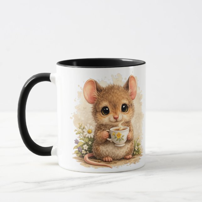 Caneca Cute Mouse Mug – Adorable Mouse Drinking Coffee (Esquerda)