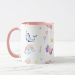 Caneca Cute Narwhale Fish Unicorn Rainbow sea Aniversário