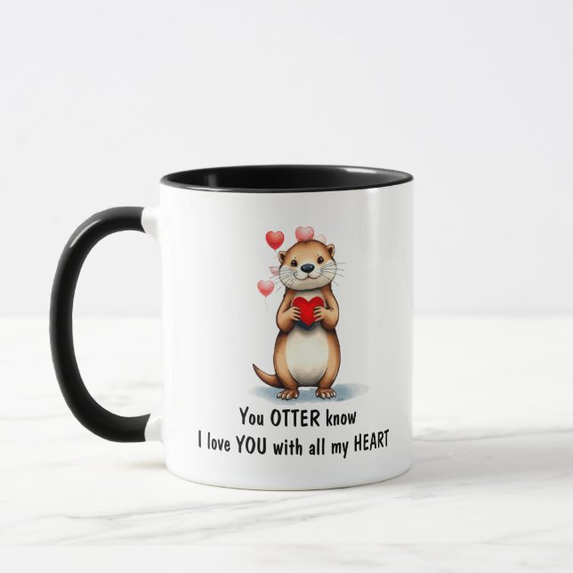 Caneca Cute Otter I love YOU with all my Heart  (Esquerda)