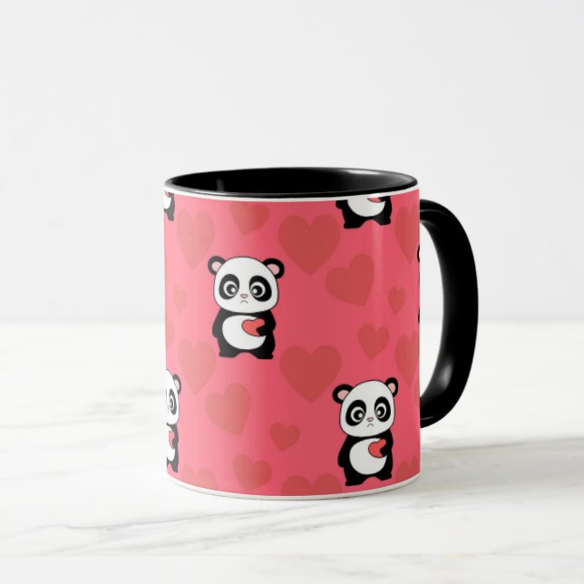 Caneca Cute Panda Holding Heart Pattern| Kawaii Valentine (Frente Esquerda)