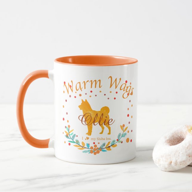 Caneca Cute Pastel Orange Shiba Inu | Custom Christmas (Com Donut)