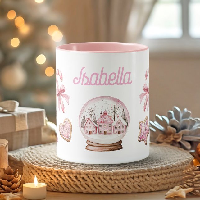Caneca Cute Pink Christmas gingerbread Cookies Name (Cute Pink Christmas gingerbread Cookies Name Mug)