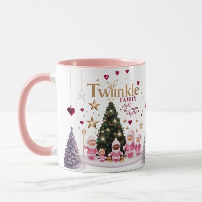 Caneca Cute Pink Santa Twinkle Family Personalized Combo  (Esquerda)