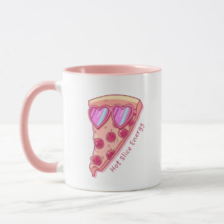 Caneca Cute Pizza Lover Mug with Pink Heart Sunglasses