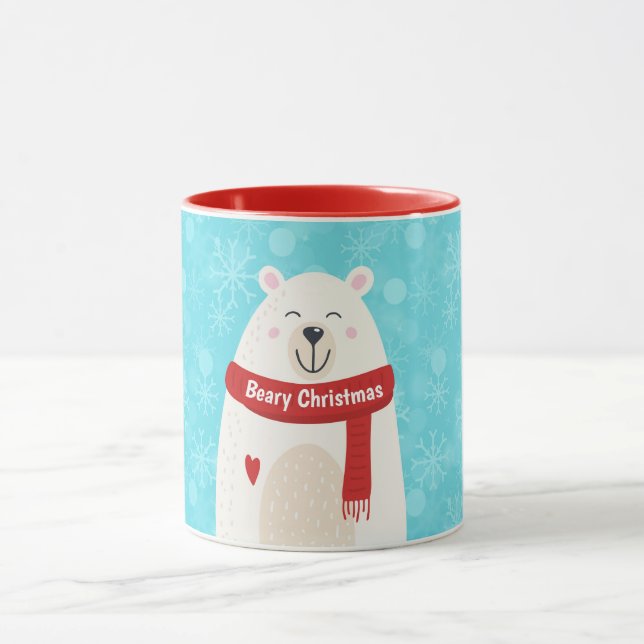 Caneca Cute Polar Bear Holiday Art Personal Mug Cup (Centro)