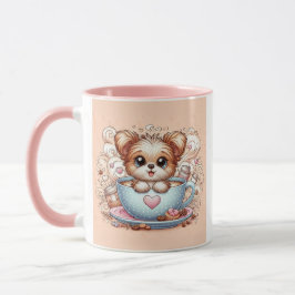 Caneca Cute Puppy in Coffee Cup with Hearts