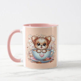 Caneca Cute Puppy in Coffee Cup with Hearts
