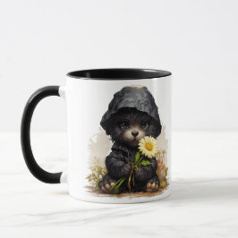 Caneca Cute Puppy in Raincoat with Daisy Flower Coffee 
