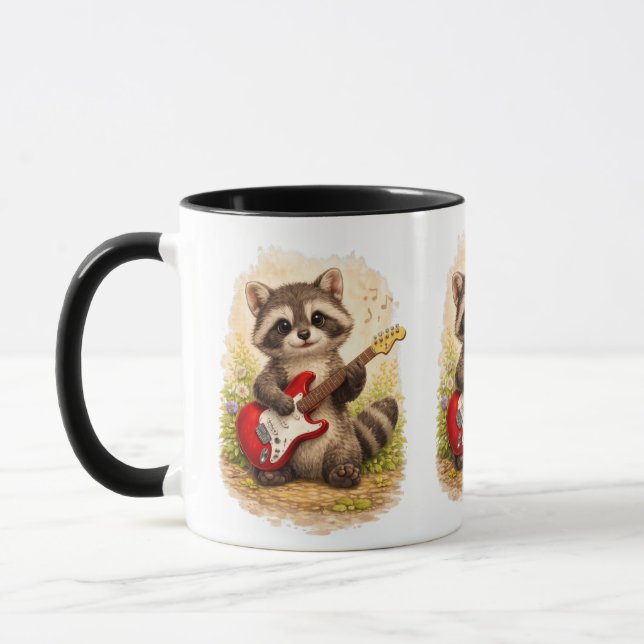 Caneca Cute Raccoon Guitar Coffee Mug – Music Lover (Esquerda)
