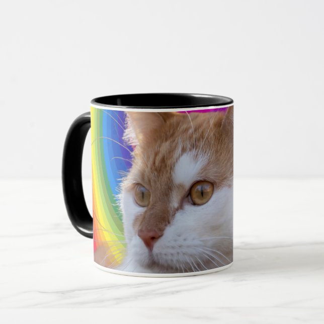 Caneca Cute Rainbow Colorful Cat Photo (Frente Esquerda)