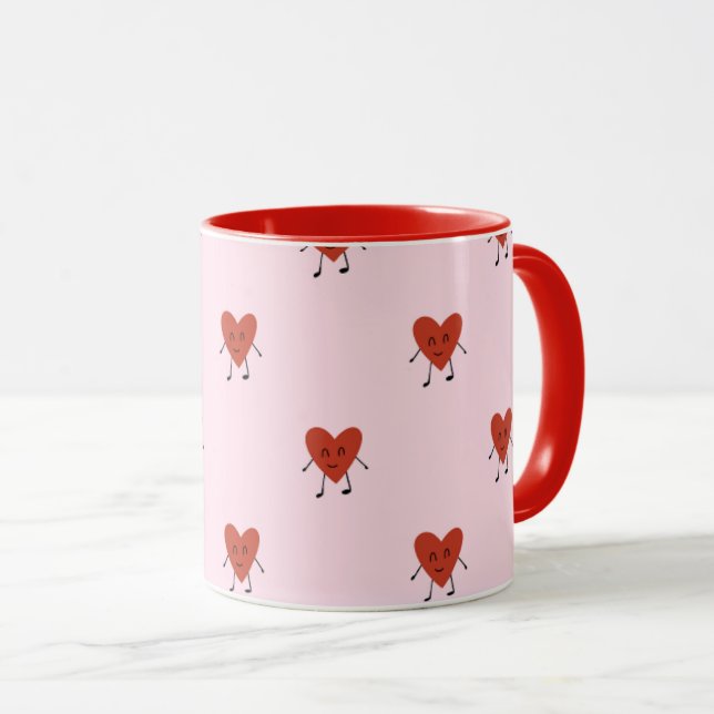 Caneca Cute Red Hearts Seamless Love Pattern on Pink (Frente Esquerda)