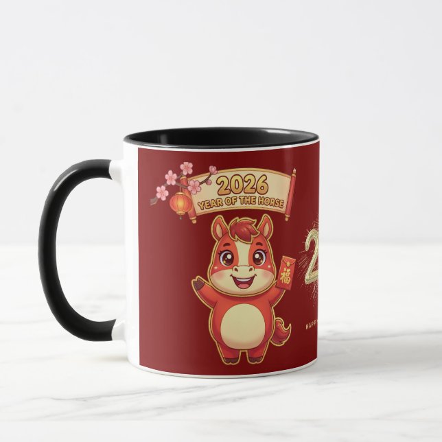 Caneca Cute Red Horse 2026 Year Of Te Horse (Esquerda)