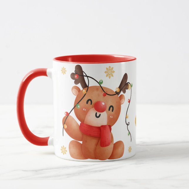 Caneca Cute Reindeer Christmas Design, Festive Holiday (Esquerda)