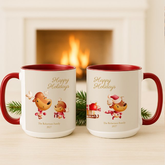 Caneca Cute Reindeer Happy Holidays Personalized (Criador carregado)