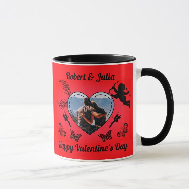 Caneca Cute Romance Cupid Photo Red Heart Valentines Day (Direita)