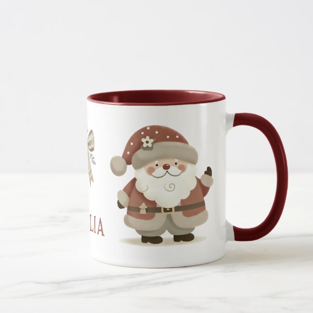 Caneca Cute Santa Claus & Bow Drawing Christmas Name (Direita)