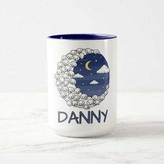 Caneca Cute Sheep in Moon and Clouds