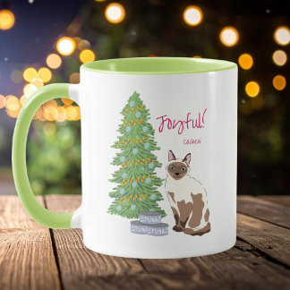 Caneca Cute Siamese Cat with Tuna Joyful Christmas