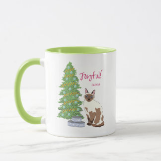 Caneca Cute Siamese Cat with Tuna Joyful Christmas