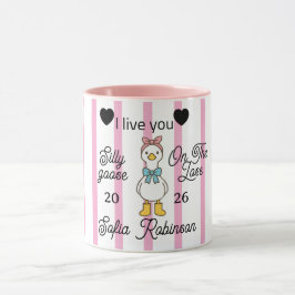 Caneca Cute Silly Goose Pink Stripe Personalized Mug
