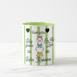 Caneca Cute Silly Goose Pink Stripe Personalized Mug