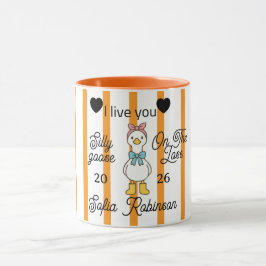 Caneca Cute Silly Goose Pink Stripe Personalized Mug