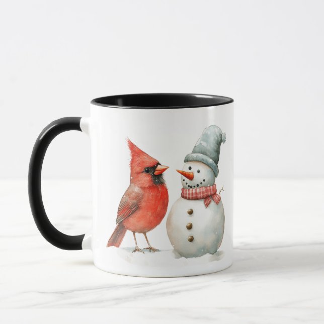 Caneca Cute Snowman with Bird Winter Christmas Scene (Esquerda)