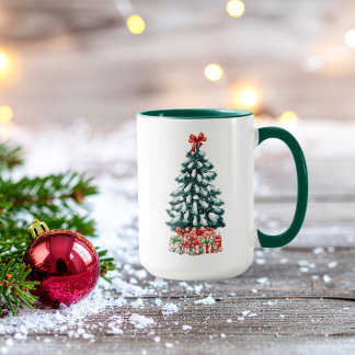 Caneca Cute Snowy Christmas Tree Green