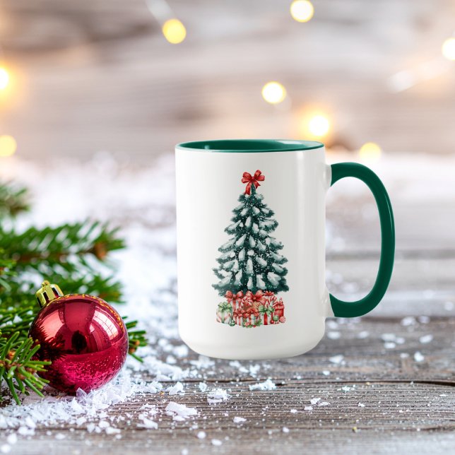 Caneca Cute Snowy Christmas Tree Green (Criador carregado)