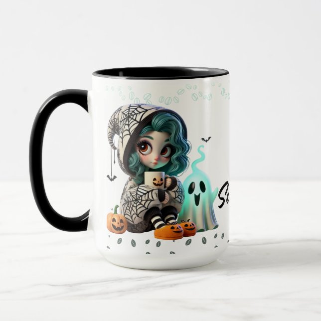 Caneca Cute Spooky Halloween Girl Coffee Classic (Esquerda)