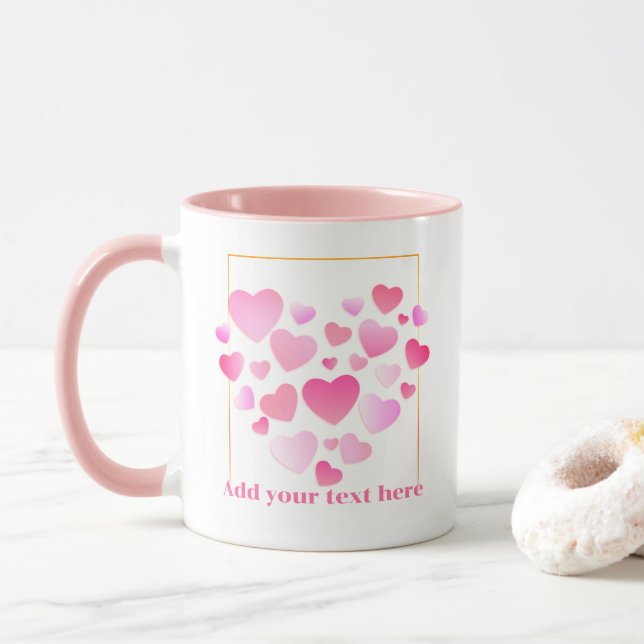 Caneca Cute Style Pink Hearts Romantic Valentine's Day (Com Donut)
