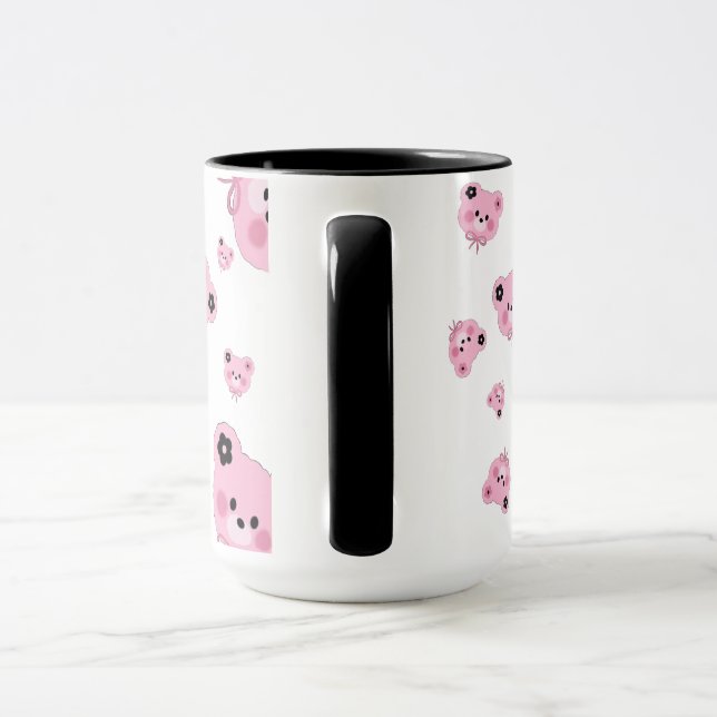 Caneca Cute Teddy Bear Mug – Pink & Black Coffee Cup (Alça)