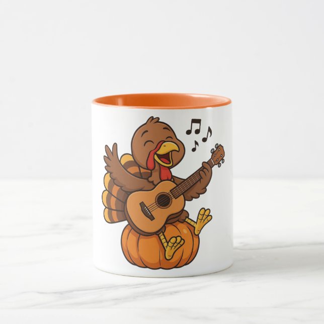 Caneca Cute Thanksgiving turkey with guitar (Centro)